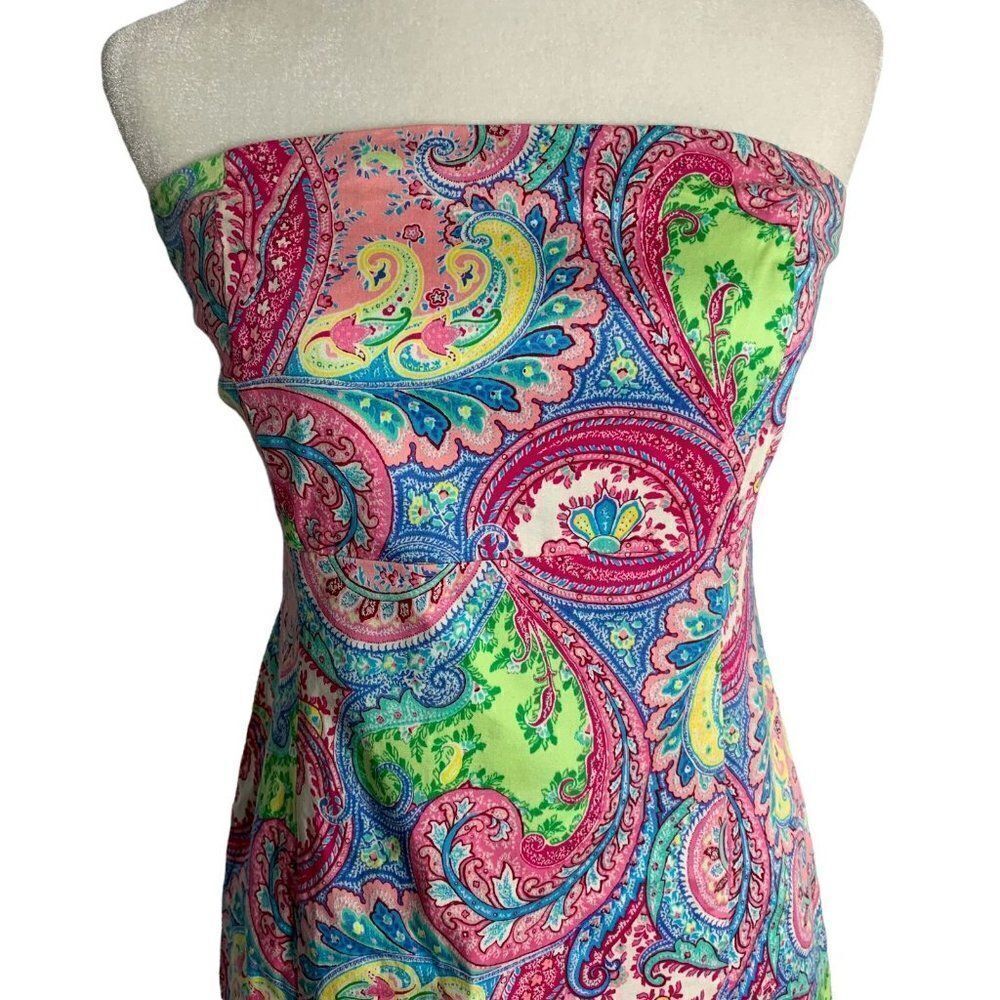 Vintage Lilly Pulitzer Strapless Pencil Dress S Pink Paisley Tie Bust Stretch